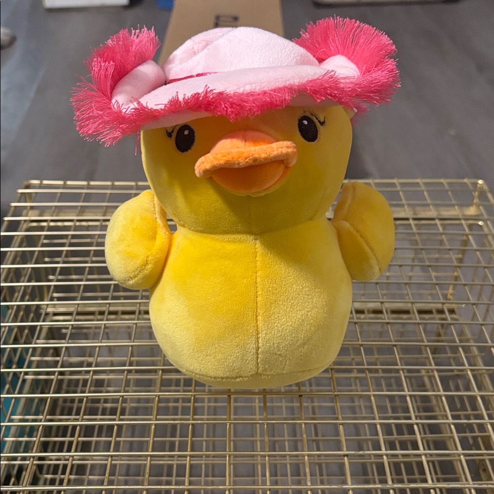 Yellow Duck Plush with Pink cowgirl Hat